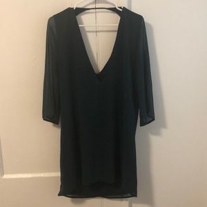 Dark green shift dress, mesh sleeves